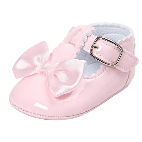 Zapatos Bebé Niña 2019 SHOBDW Zapatos De Princesa Dulce Pisos Zapatos Cuna Suela Suave Antideslizante Zapatillas Zapatos Lindos del Bowknot Primeros Pasos Zapatos Bebé Recién Nacida(Rosa,12~18)