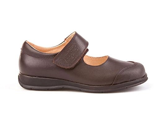 Zapatos Merceditas Colegiales con Puntera Reforzada Todo Piel, Mod.463. Calzado Infantil (Talla 35 - Marrón Choclate) - AngelitoS