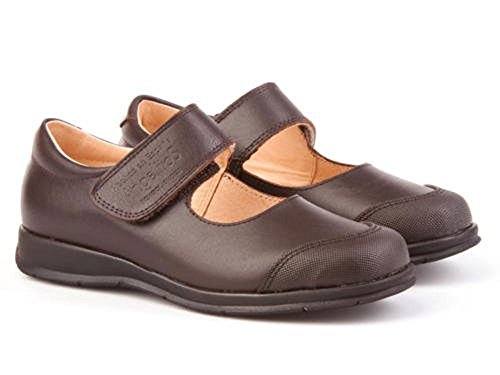 Zapatos Merceditas Colegiales con Puntera Reforzada Todo Piel, Mod.463. Calzado Infantil (Talla 35 - Marrón Choclate) - AngelitoS