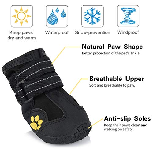 Zapatos para Perros, 4 Pcs Impermeable Zapatos Perro para Mediano y Grandes Perros - Negro (2#)