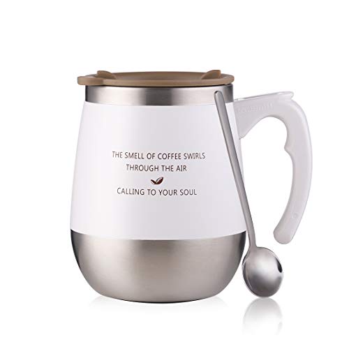 ZDZDZ - Taza de café de acero inoxidable con asa y un diseño de aislante térmico para llevar a la oficina, de 453 ml, Blanco, 13*10*13cm