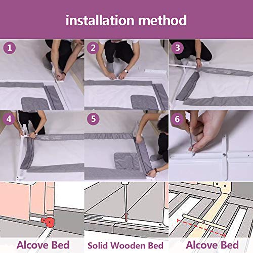 ZEHNHASE Barandilla de La Cama Guardia de Seguridad para Niños, Portátil Barrera de cama para bebé Protección contra caídas, Barandilla cama(180cm,Gris,1pcs)