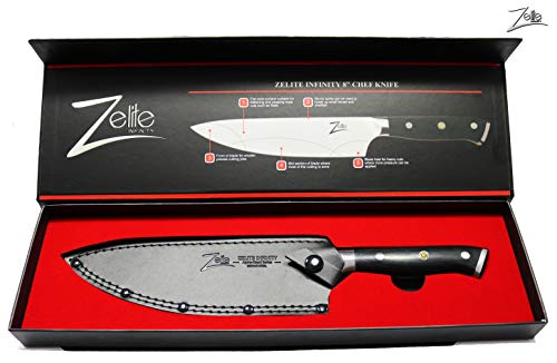 Zelite Infinity Cuchillos Cocina Cuchillo de Chef 20cm – Serie Alemana Alpha-Royal – Cuchillos Cocina Profesional Acero Inoxidable Alemán – Cuchillos Japoneses con Mango de Pakkawood y Funda de Cuero