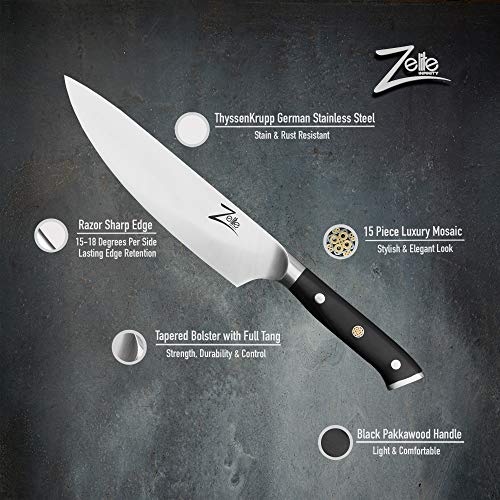 Zelite Infinity Cuchillos Cocina Cuchillo de Chef 20cm – Serie Alemana Alpha-Royal – Cuchillos Cocina Profesional Acero Inoxidable Alemán – Cuchillos Japoneses con Mango de Pakkawood y Funda de Cuero