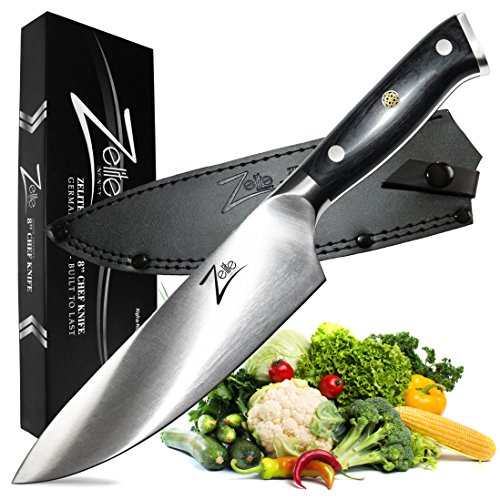 Zelite Infinity Cuchillos Cocina Cuchillo de Chef 20cm – Serie Alemana Alpha-Royal – Cuchillos Cocina Profesional Acero Inoxidable Alemán – Cuchillos Japoneses con Mango de Pakkawood y Funda de Cuero