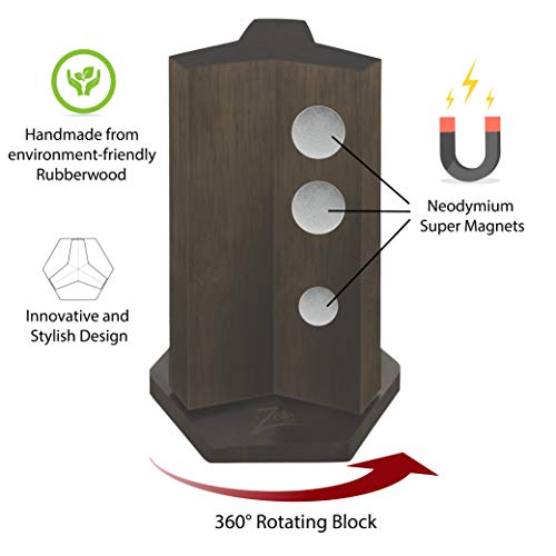 Zelite Infinity – Soporte Cuchillos Magnético y Set de Cuchillos Cocina de la Serie Alpha-Royal, Taco Madera Giratorio Doble Cara Magnética, 6 Cuchillos Japoneses de Damasco