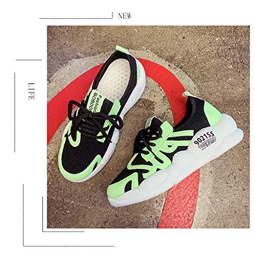 ZGF ICool Luminoso Mosca Tejido Zapatillas de Deporte otoño de Color a Juego bizcocho Zapatos Netos Zapatos de Mujer de Moda de Verano de Fondo Grueso,Verde,8.5