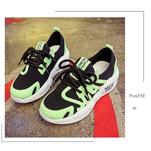 ZGF ICool Luminoso Mosca Tejido Zapatillas de Deporte otoño de Color a Juego bizcocho Zapatos Netos Zapatos de Mujer de Moda de Verano de Fondo Grueso,Verde,8.5
