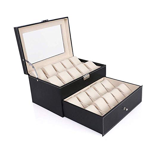 ZGYQGOO 20 Caja de Caja de Reloj Almacenamiento de muñeca para Relojes Cofre PU Pulsera de Cuero Bandeja de exhibición de Brazalete Joyería de imitación Cajas de Almacenamiento de Reloj Negro