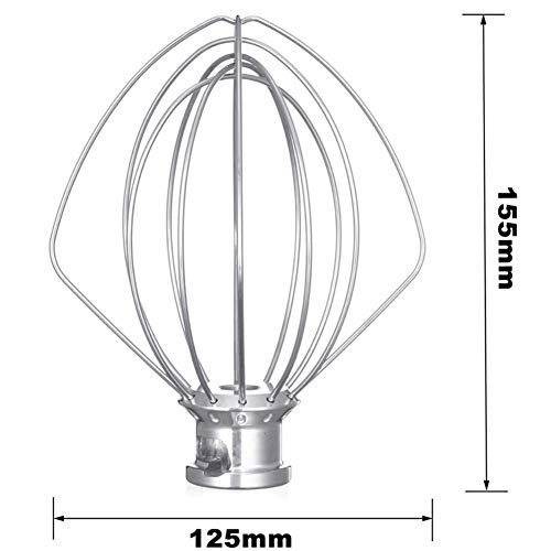 ZHANGY Batidora de Alambre de Acero Inoxidable para Kitchenaid K45Ww Pastel de harina Globo Batidor Batidor de Crema de Huevo,Plata