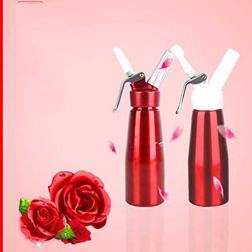 Zhuowei Dispensadores De Crema Batida, 250 Ml De Aluminio Portable Roja con Crema Batida Fácil De Limpiar Y Diseño Exquisito con Mango Cómodo,Rojo