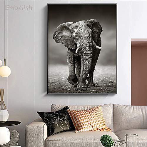 zhuziji DIY Pintar por números Mural con imágenes de Animales, Pintura Grande de Alta definición para Elefantes africanos en la Sala de estar50x60cm（Sin Marco