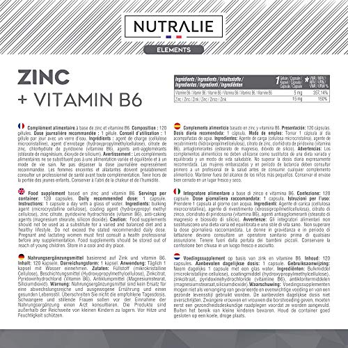 Zinc Puro Vegano Alta Dosis | Antioxidante y Contribuye al Sistema Inmunitario Normal con Zinc Citrato y Vitamina B6 | 120 Cápsulas Veganas Nutralie