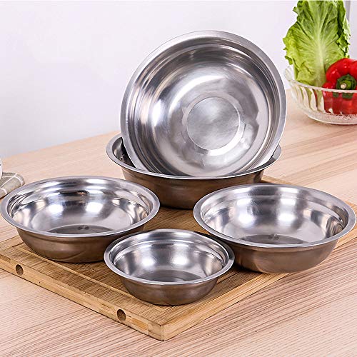 Ziyero Cocina Mezclar Ensalada Cuenco Acero Inoxidable Set Cuencos de Preparación Metal Durable Fácil de Limpiar, para Cocina, Acampar al Aire Libre, Senderismo, Picnic, Parilla Etc—5 Piezas, Plateado