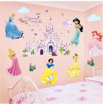 ZKPMJH Grandes Pegatinas de Pared de Colores Castillo Princesa calcomanía Vinilo niñas niños Dormitorio Arte