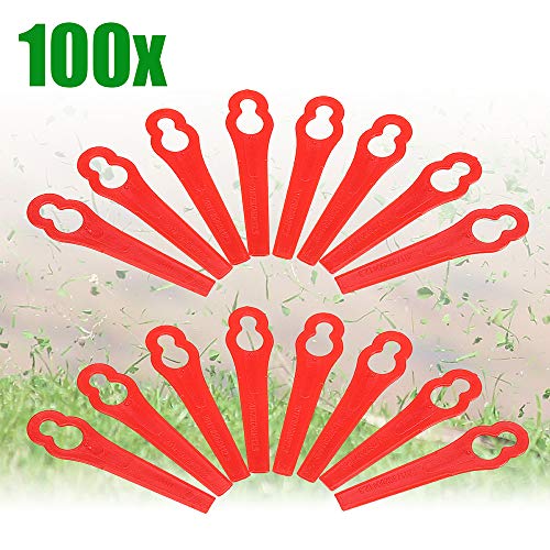 ZoneYan 100Pcs Cuchillas Cortador de Césped, Cuchilla de Repuesto para Cortacésped, Cuchillas de Plástico Hierba, Cuchillas de Recambio para Cortacésped Rojo, para FRT18A FRT18A1 Art 46155 FRT20A1C