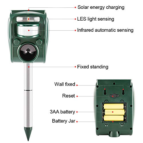 zonpor Repelente Ultrasónico, para Uso al Aire Libre, ristente al Agua, Animales, Ratones, Perroas, Gatos, pájaros