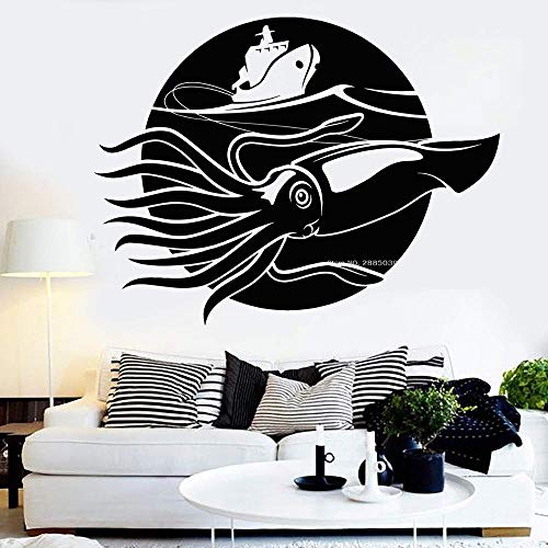 zqyjhkou Calcomanía de Pared de Vinilo de Calamar Gigante Barco de Pesca de mar Pegatinas de Pared de Estilo Marino para Dormitorio Decoración del hogar Murales de Arte Animales 74x56cm