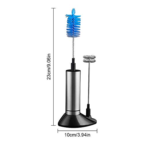 ZSLLO Batidora de leche eléctrica portátil de mano de acero inoxidable mezclador de leche para café batidor de huevo de chocolate bebidas licuadora con soporte globos (Color : Negro)