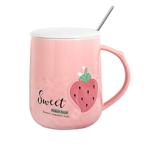 ZSQQSCL Leche Cafe Taza De Cerámica,Personalidad Creativa Cute Fresa Taza De Frutas Escarchadas, Té, Café, Chocolate Caliente 400Ml Taza De Bebida De La Mañana, Fiesta De Cumpleaños Office Essentials