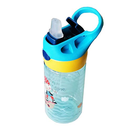 ZT Botella de Agua para Niño decoradas, 450ml, Botella a prueba de Fugas, Botella Agua con Pajitas, sin BPA. (pirata)