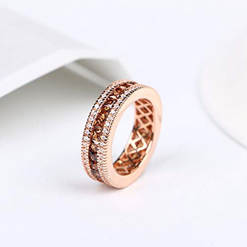 Zuiaidess Anillos De Cerámica,Brown Baguette Zirconio Cúbico Cz Plata Brown Llena La Banda De Conexión De 6 Mm De Ancho De Anillo De Cristal De Tres Filas De Joyas De Cerámica,6