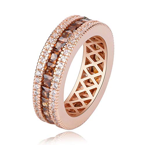 Zuiaidess Anillos De Cerámica,Brown Baguette Zirconio Cúbico Cz Plata Brown Llena La Banda De Conexión De 6 Mm De Ancho De Anillo De Cristal De Tres Filas De Joyas De Cerámica,6