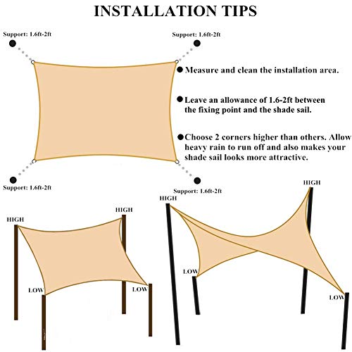 ZusFut Toldo Vela de Sombra 2x3 3x4 Rectangular 185GSM Opaca Vela Parasol Jardín Terraza Exterior (2 * 3m, Beige)