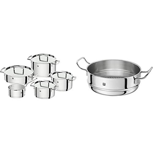 Zwilling - Batería de Cocina, Acero Inoxidable, Gris Brillante + 40992 – 924 – 0 Plus – Colador para cocer al Vapor Acero Inoxidable Acero Inoxidable Brillante 24 cm