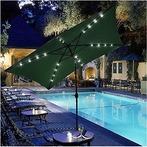 ZXYY Sombrilla de jardín Sombrilla de Patio de 3x2m Sombrilla de Aluminio de 6 Costillas Manivela inclinable Impermeable con energía Solar 20 Luces LED Verde