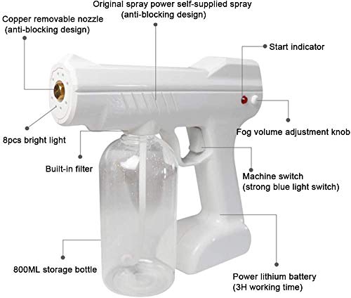 ZYLHC Nano máquina de pulverización de atomización desinfección 800Ml inalámbrica grado médico eléctrico pulverizador, vapor ultra-fina atomización de aerosol azul claro batería de cañones incorporado