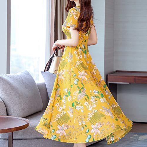 zysymx Summer Robe Femme Dress Ropa Mujer Women Fashion Summer Grace Mid-Calf Short Sleeve Beach Printing Dress # 806 Yellow S