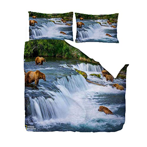 ZYWGG Juego De Ropa De Cama 200x200cm Pesca De Osos 3 Piezas Poliéster Microfibra Juego De Fundas De Edredón Incluye 1 Funda Nórdica Y 2 Funda De Almohada