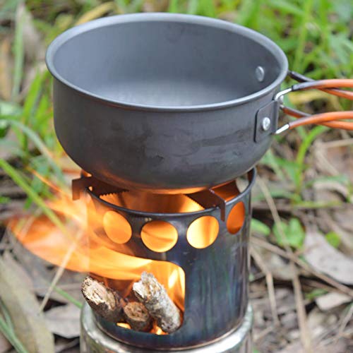 1 Juego De Utensilios De Camping con Estufa De Leña Al Aire Libre con Mochila De Cocina Kit con Naranja Handel Pot Tazón Cuchara Tenedor Senderismo Crisol De Cocinar Kit para El Montañismo Pesca