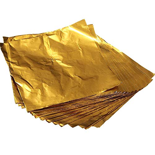 100 envoltorios cuadrados de papel de aluminio para caramelos, chocolate, color dorado