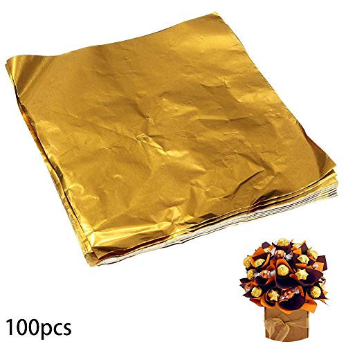 100 envoltorios cuadrados de papel de aluminio para caramelos, chocolate, color dorado