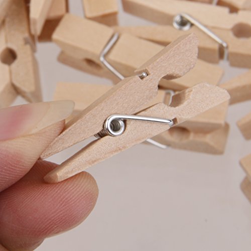 100x Clavijas Pinzas Contactos de Madera Naturales Ropa Foto Papel DIY Mini Clips 25 * 3mm