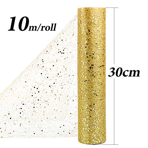 10metros Rollo Tul Tela Tul Dorado Carrete Tulle Ancho 30cm Decoración Hogar Boda Navidad Fiesta Manualidades Envolver Regalos Cinta Lazos