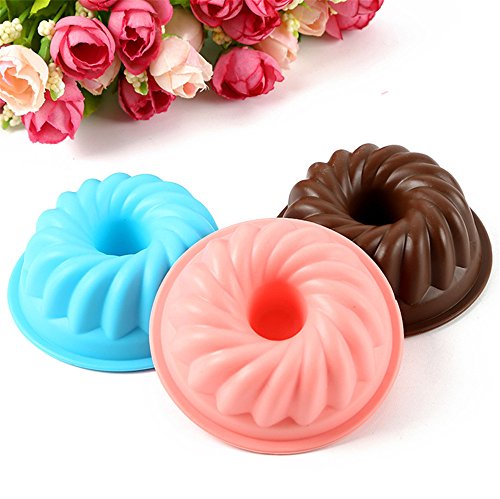 10Pcs Pequeña forma del remolino Silicona Muffin Casos, Fluted Ring Cupcake Liner Hornear molde Molde de chocolate moldes de jabón (7.5 cm)