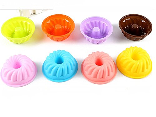 10Pcs Pequeña forma del remolino Silicona Muffin Casos, Fluted Ring Cupcake Liner Hornear molde Molde de chocolate moldes de jabón (7.5 cm)