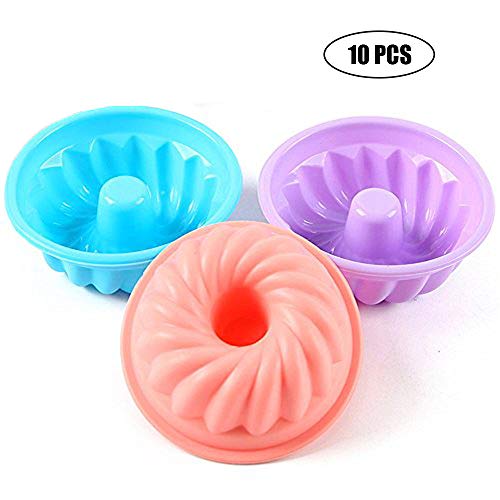 10Pcs Pequeña forma del remolino Silicona Muffin Casos, Fluted Ring Cupcake Liner Hornear molde Molde de chocolate moldes de jabón (7.5 cm)