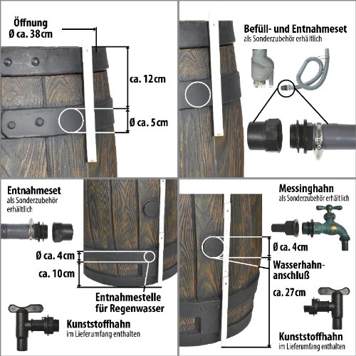 120l BARRIL DE LLUVIA - TONEL AGUA - DEPÓSITO AGUA DE LLUVIA con estructura de madera palpable en un diseño de madera muy bonito, engañosamente estructura de madera auténtica- CONTENEDOR AGUA - TANQUE AGUA