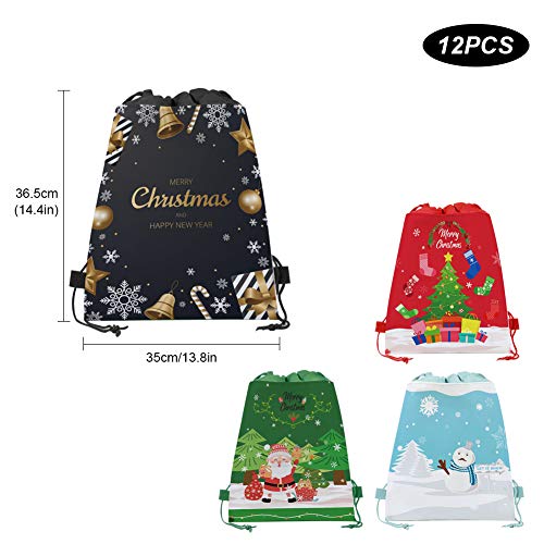 12Pz Bolsas Grandes de Regalo de Navidad con Cintas Mochila de regalo grande de Santa Sack Envoltura de Regalos Navidad Bolsas Suministros de fiesta de Navidad,Bolsas de regalo de Año Nuevo