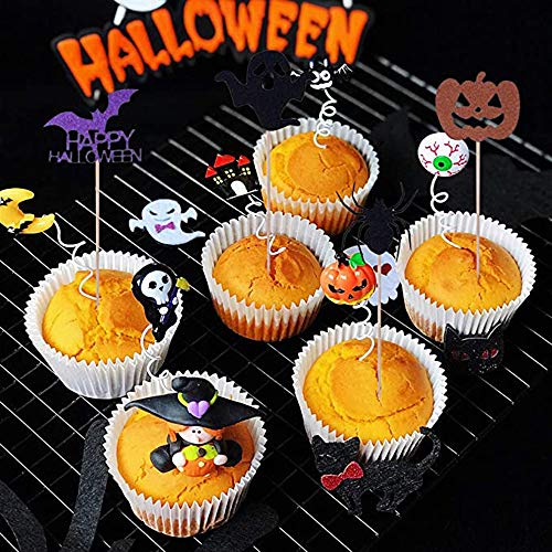 14 Piezas Primeros de la Magdalena de Halloween, Halloween Selecciones Magdalena de Halloween, Toppers de Envoltorios de Cupcakes de Halloween, Adecuados para Decoración de Halloween, Pasteles, Frutas