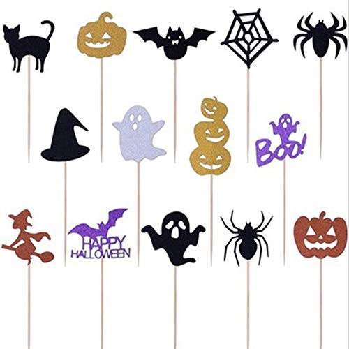 14 Piezas Primeros de la Magdalena de Halloween, Halloween Selecciones Magdalena de Halloween, Toppers de Envoltorios de Cupcakes de Halloween, Adecuados para Decoración de Halloween, Pasteles, Frutas