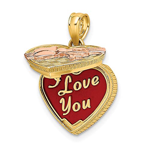 14K Two Tone Gold 3-D Candy Box With I Love You Inside Charm Pendant