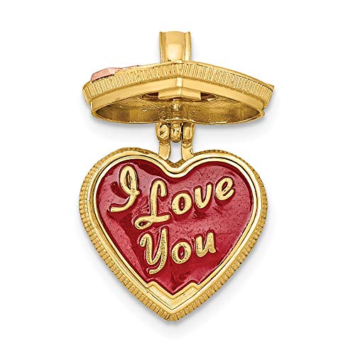 14K Two Tone Gold 3-D Candy Box With I Love You Inside Charm Pendant