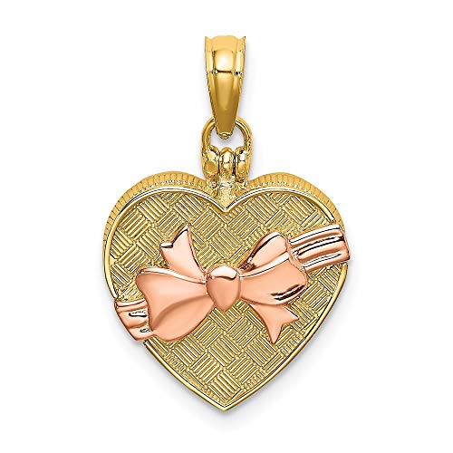 14K Two Tone Gold 3-D Candy Box With I Love You Inside Charm Pendant