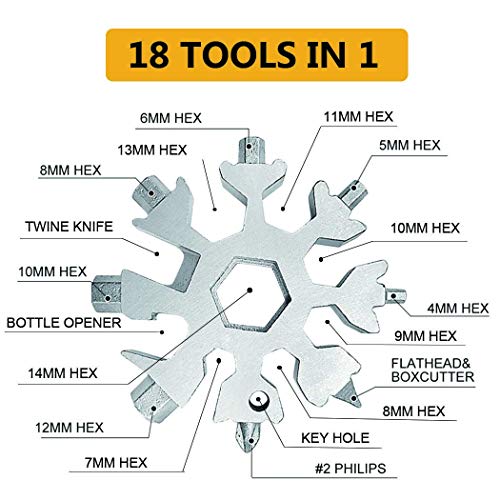 18 en 1 Multiherramienta Copo de Nieve Tarjeta, Mini Herramienta de Copo de Nieve Port ¢til, Multiherramienta de Acero Inoxidable Destornillador Abrebotellas Llavero EDC Tool (Plata)