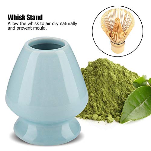 1Pc Matcha Batidor Soporte de cerámica para bambú Matcha Chasen para accesorios de juego de té Herramienta para el hogar(Azul)